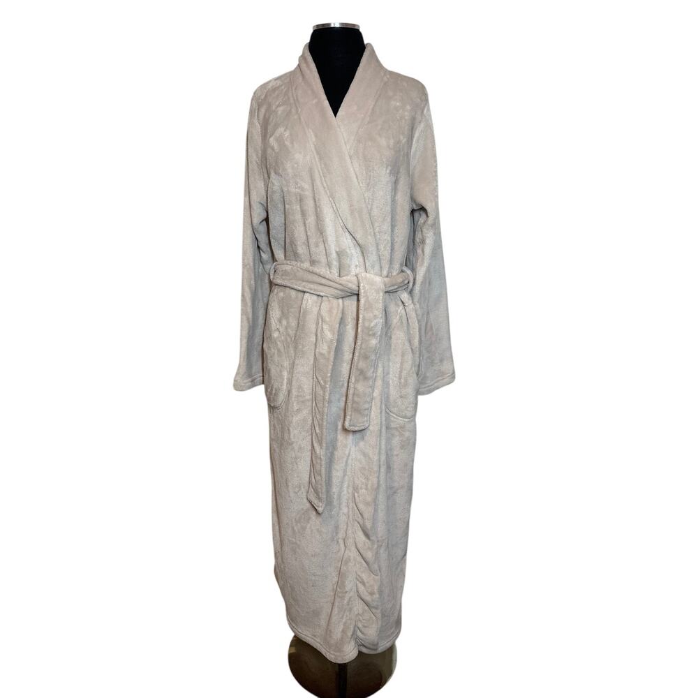 Ugg Marlow Long Wrap Robe Moonbeam Cream Fleece Sz L Tie Waist Pockets Bathrobe